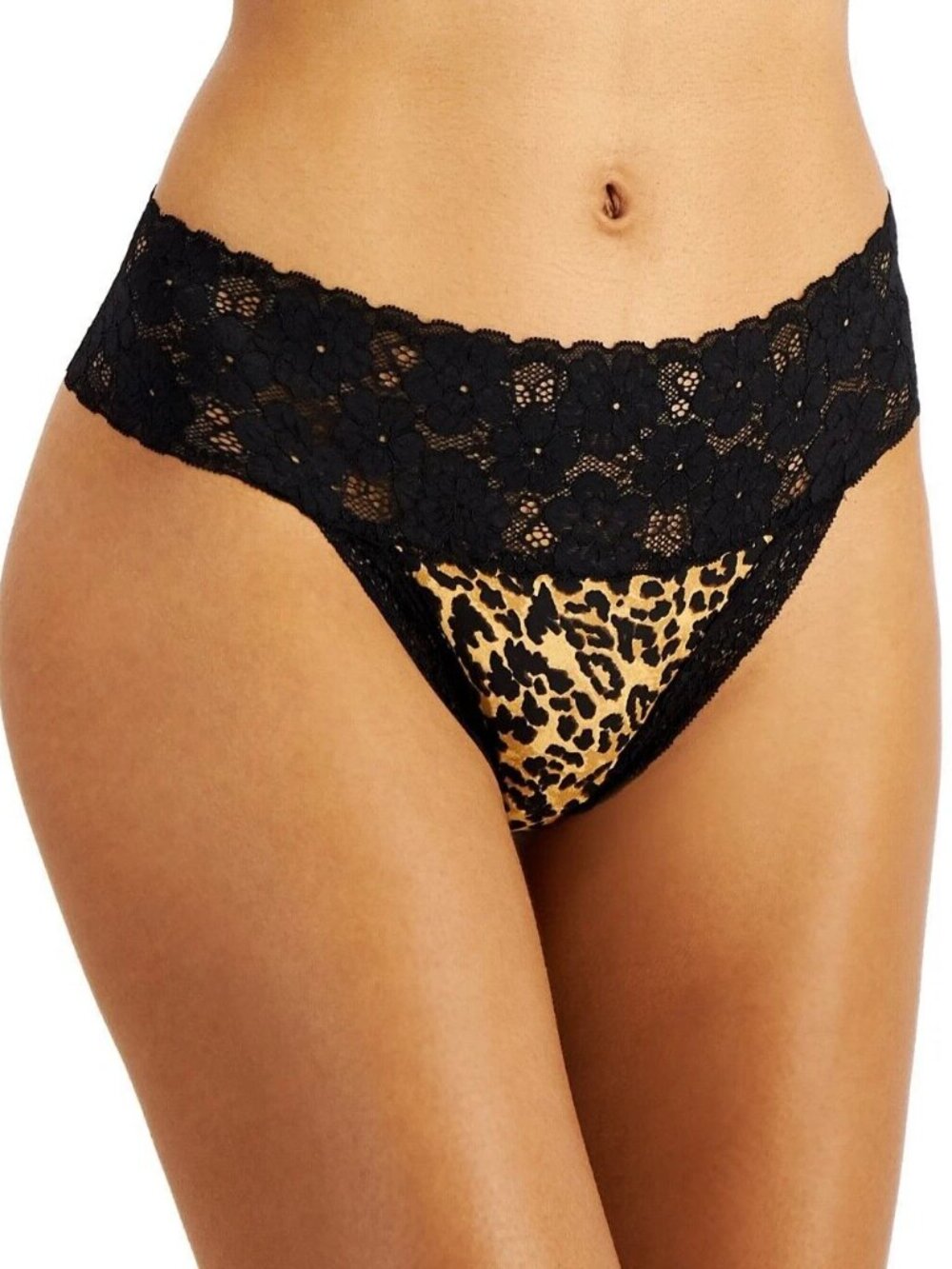 Jenni Intimates Women's Lace-Trim Thong Panty Underwear, Black Leopard, 3XL